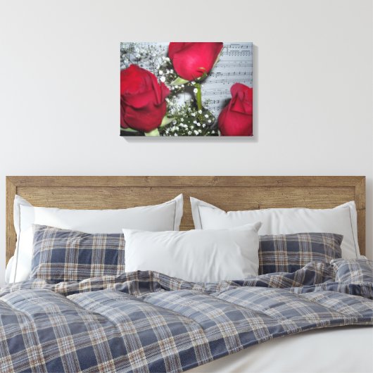 Rode rozen en bladmuziek canvas afdruk (Insitu (Slaapkamer))