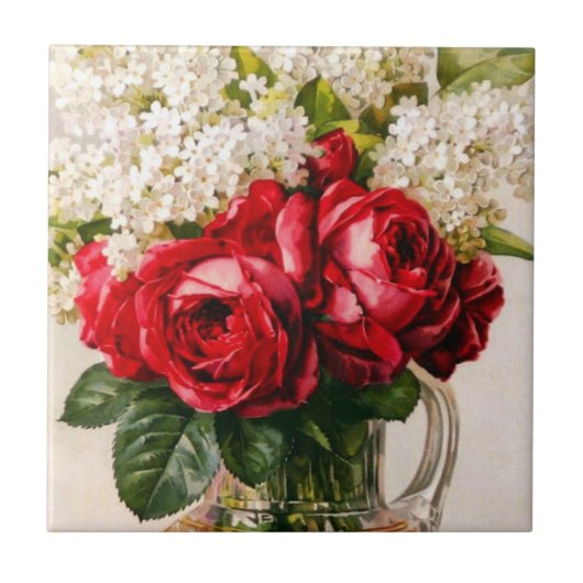  rode rozen en de Grote Tegel van de Baby Tegeltje (Voorkant)