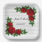 Rode rozen en de pijnboomtanden papieren bordje (Voorkant)