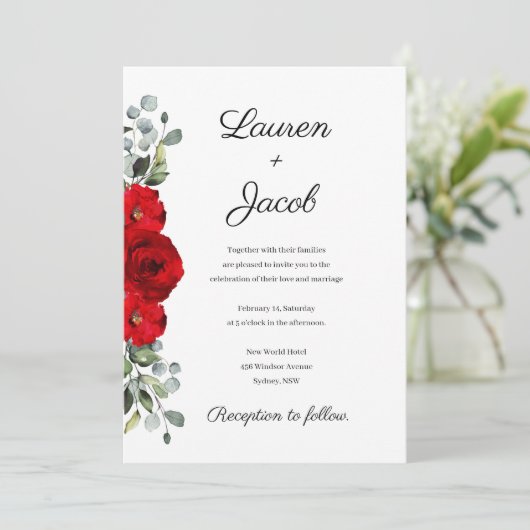 Rode rozen en de uitnodiging tot het huwelijk van (Staand voorkant)