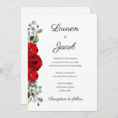 Rode rozen en de uitnodiging tot het huwelijk van  (Voorkant / Achterkant)