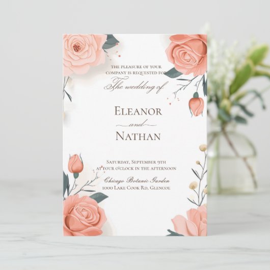 Rode rozen en de zomer lente bruiloft kaart (Staand voorkant)