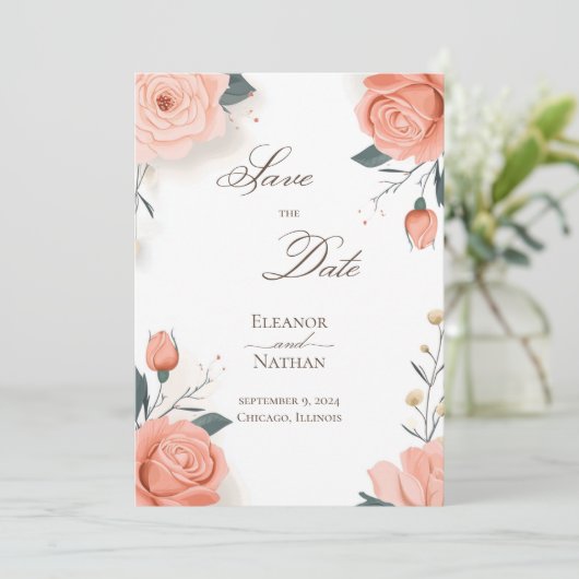 Rode rozen en de zomerlente redden de datum kaart (Staand voorkant)