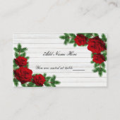 Rode Rozen En Dennentak Kerst Huwelijkstafel Plaatskaartje (Voorkant)