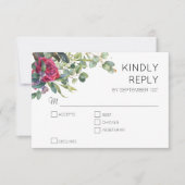 Rode rozen en Eucalyptus Floral Wedding RSVP (Voorkant)