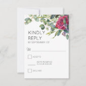 Rode rozen en Eucalyptus - Verticaal huwelijk RSVP Kaartje (Voorkant)