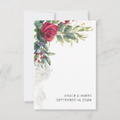 Rode rozen en Eucalyptus - Verticaal huwelijk RSVP Kaartje (Achterkant)