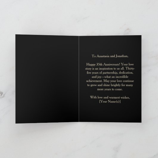 Rode Rozen en Goud Nummer 35ste bruiloft Jubileum Kaart (Binnen)