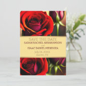 Rode rozen en goud sparen de datum kaart (Staand voorkant)