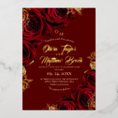 Rode rozen en gouden folie bruiloft uitnodiging (Voorkant)