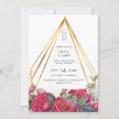 Rode rozen en gouden geometrische Lijsten bruiloft Kaart (Voorkant)