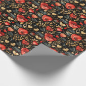 Rode rozen en gouden harten cadeaupapier (Hoek)
