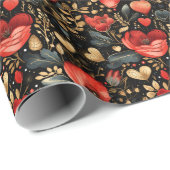 Rode rozen en gouden harten cadeaupapier (Rol Hoek)