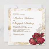 Rode rozen en gouden marmer islamitische bruiloft kaart (Achterkant)