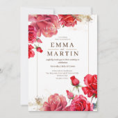 Rode Rozen en Goudstof Elegante Moderne Trouw  Kaart (Voorkant)