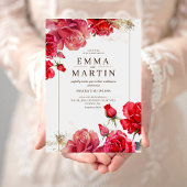 Rode Rozen en Goudstof Elegante Moderne Trouw  Kaart