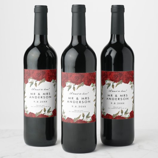 rode rozen en griekse bruiloft wijn etiket (Flessen)
