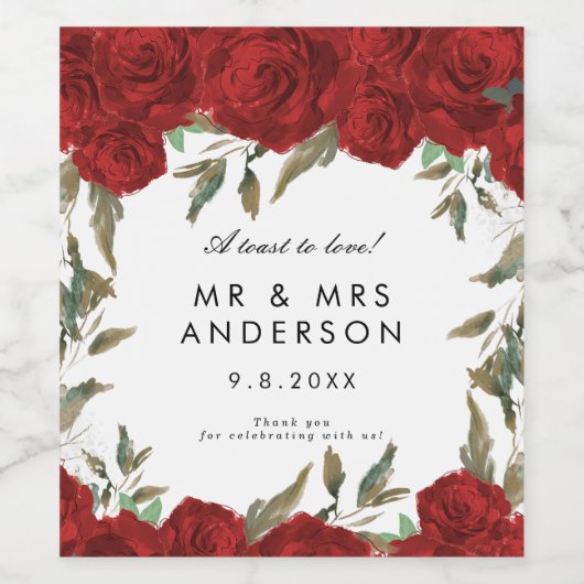 rode rozen en griekse bruiloft wijn etiket (Enkel label)