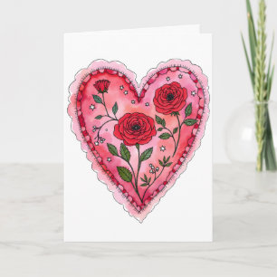 Rode Rozen en Hart Jubileum Valentijnsdag Kaart