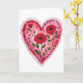 Rode Rozen en Hart Jubileum Valentijnsdag Kaart (Gele Bloem)