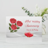 Rode rozen en harten 40ste huwelijksverjaardag kaart (Staand voorkant)