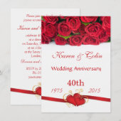 Rode rozen en harten 40ste huwelijksverjaardag kaart (Voorkant / Achterkant)