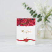 Rode rozen en harten bruiloft receptie informatiekaartje (Staand voorkant)