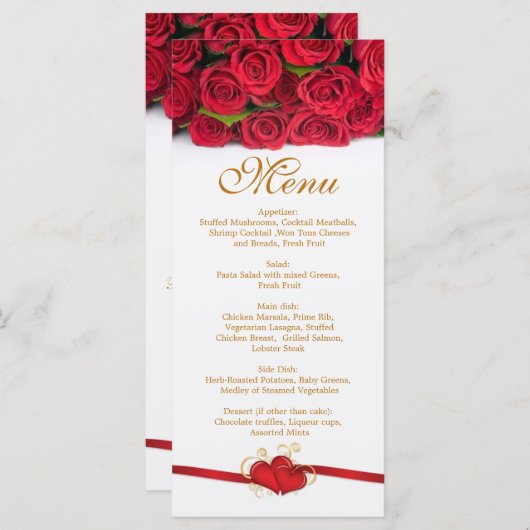 Rode rozen en harten Menu Rack Kaart (Voorkant / Achterkant)