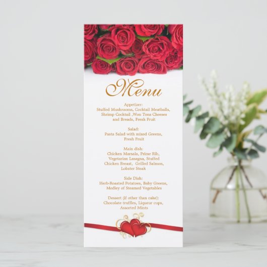 Rode rozen en harten Menu Rack Kaart (Staand voorkant)