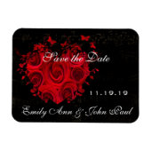 Rode Rozen en Harten Swirls Bruiloft Save the Date Magneet (Horizontaal)