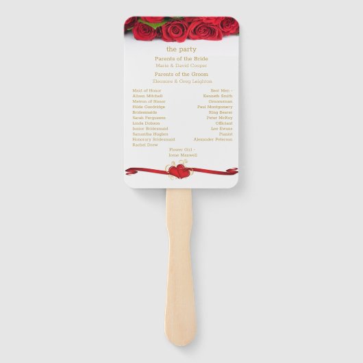 Rode rozen en harten Trouwprogramma Handwaaier (Achterkant)
