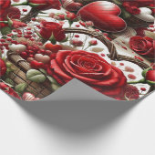 Rode rozen en harten Valentijnsdag Cadeaupapier (Hoek)