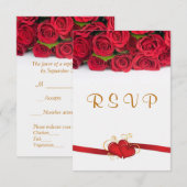 Rode rozen en harten Wedding RSVP Uitnodiging (Voorkant / Achterkant)