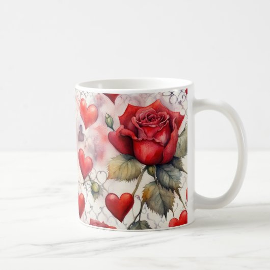 Rode Rozen en Hartjes Valentijn Koffiemok (Rechts)