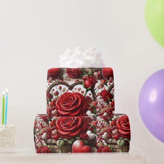 Rode Rozen en Hartjes Valentijnsdag Cadeaupapier (Feestgeschenken)
