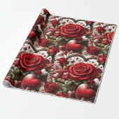 Rode Rozen en Hartjes Valentijnsdag Cadeaupapier (Uitgerold)
