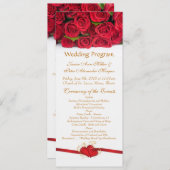 Rode rozen en het programma voor hartbruiloft programmakaart (Voorkant / Achterkant)