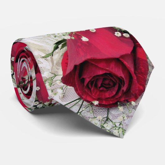 Rode rozen en kant-en-Stropdas Stropdas (Opgerold)
