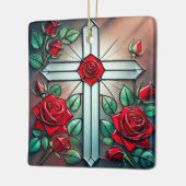 Rode Rozen en Kruis Ornament Suncatcher (Links)