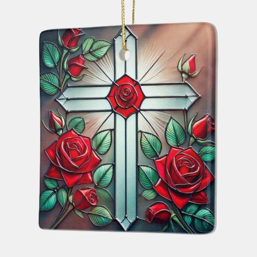 Rode Rozen en Kruis Ornament Suncatcher (Links)