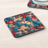  rode rozen en lila bloemmotief bier onderzetter (Linkerzijde)