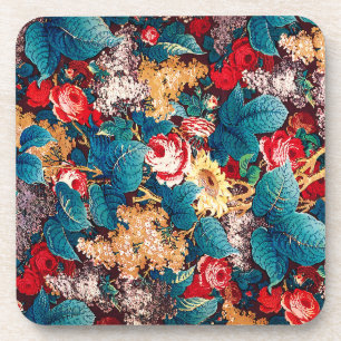  rode rozen en lila bloemmotief bier onderzetter