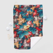  rode rozen en lila bloemmotief golfhanddoek (Insitu)