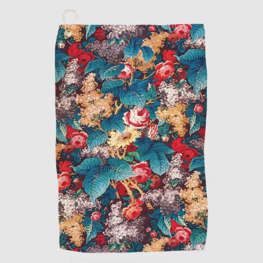  rode rozen en lila bloemmotief golfhanddoek (Voorkant)