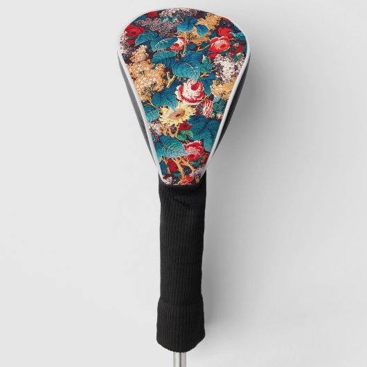 rode rozen en lila bloemmotief golfheadcover (Voorkant)