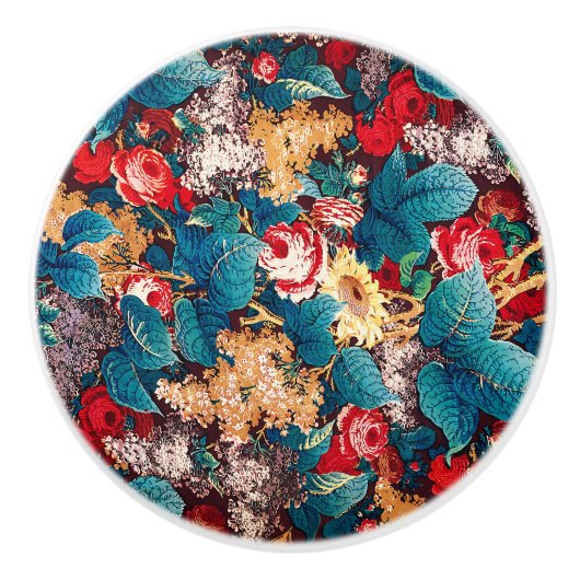  rode rozen en lila bloemmotief keramische knop (Voorkant)