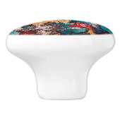  rode rozen en lila bloemmotief keramische knop (Zijkant)