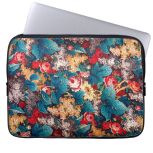 rode rozen en lila bloemmotief laptop sleeve