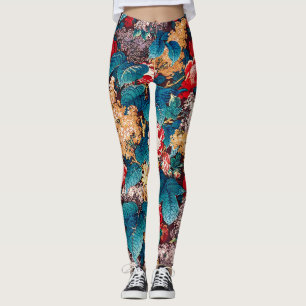  rode rozen en lila bloemmotief leggings