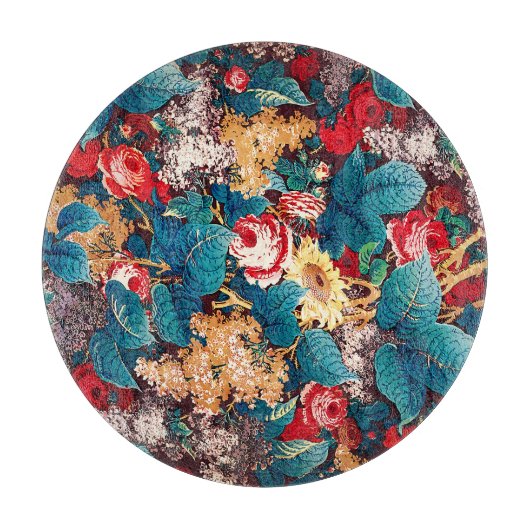  rode rozen en lila bloemmotief snijplank (Voorkant)